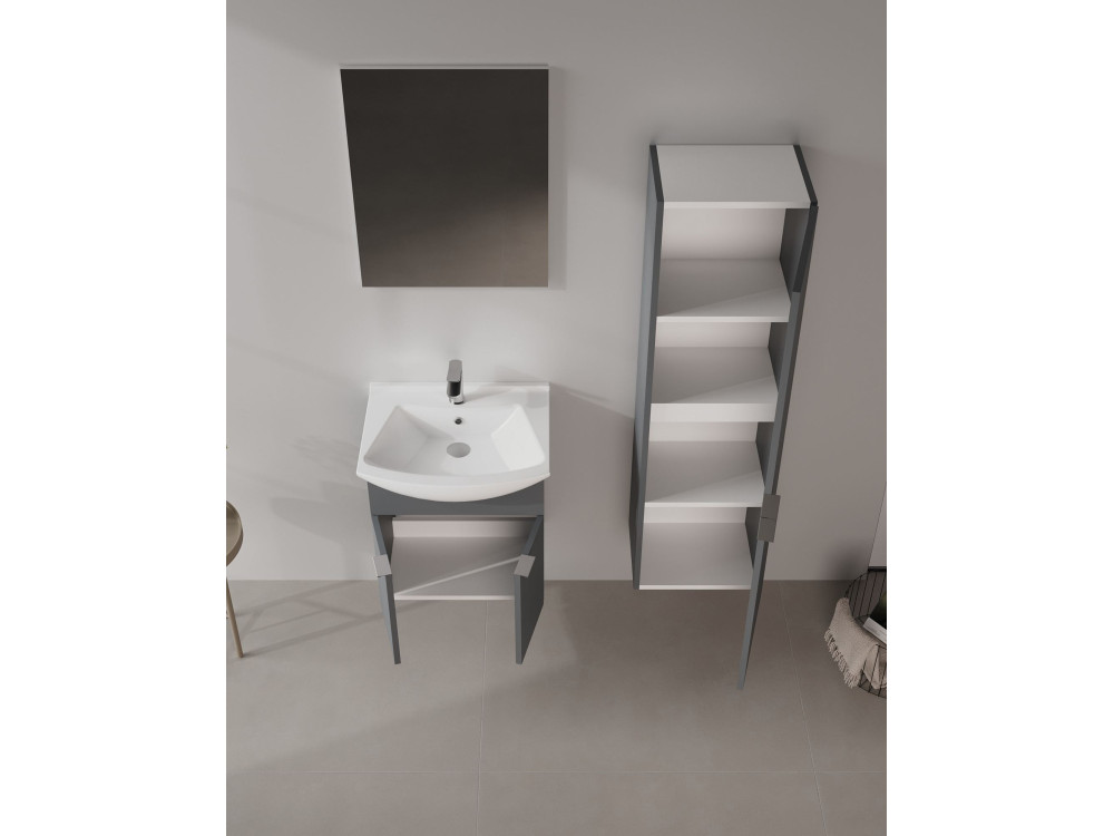Ensemble Meuble Vasque avec Miroir (2 Pièces) "Purus 55" - 55 x 50 x 58 cm - Matte Anthracite