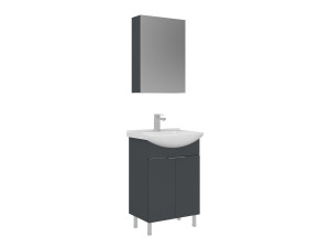 Ensemble Meuble Vasque avec Miroir (2 Pièces) "Purus 55" - 55 x 50 x 83 cm - Matte Anthracite