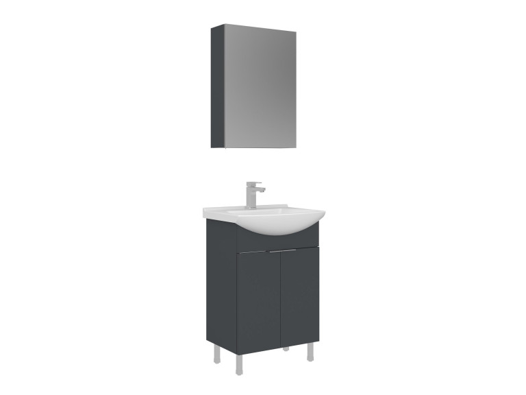 Ensemble Meuble Vasque avec Miroir (2 Pièces) "Purus 55" - 55 x 50 x 83 cm - Matte Anthracite