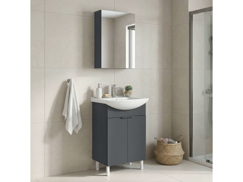 Ensemble Meuble Vasque avec Miroir (2 Pièces) "Purus 55" - 55 x 50 x 83 cm - Matte Anthracite