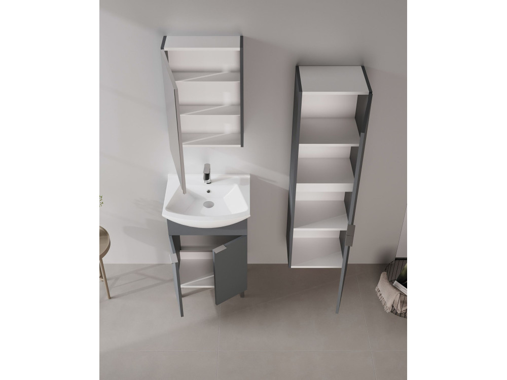 Ensemble Meuble Vasque avec Miroir (2 Pièces) "Purus 55" - 55 x 50 x 83 cm - Matte Anthracite