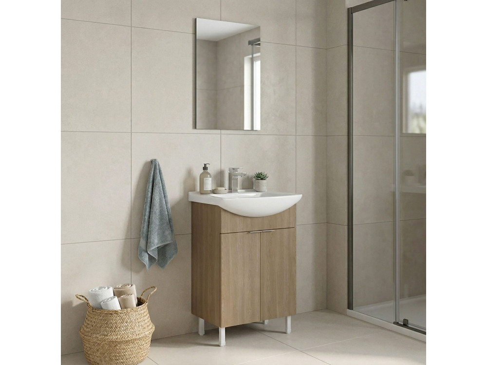 Ensemble Meuble Vasque avec Miroir (2 Pièces) "Purus 55" - 55 x 2 x 83 cm - Oak