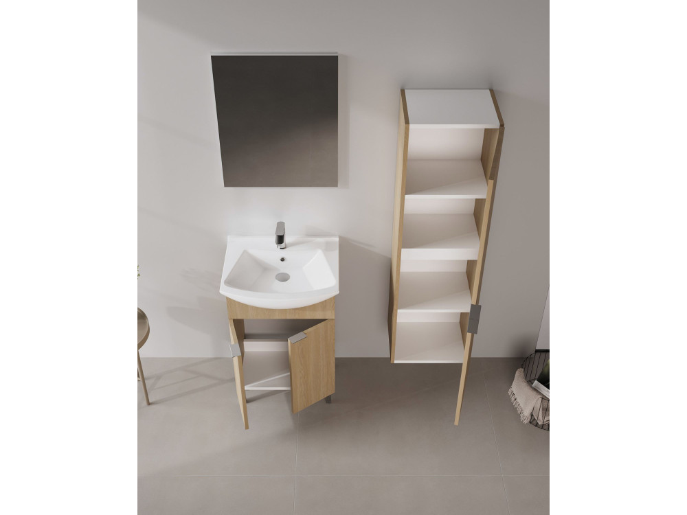 Ensemble Meuble Vasque avec Miroir (2 Pièces) "Purus 55" - 55 x 2 x 83 cm - Oak