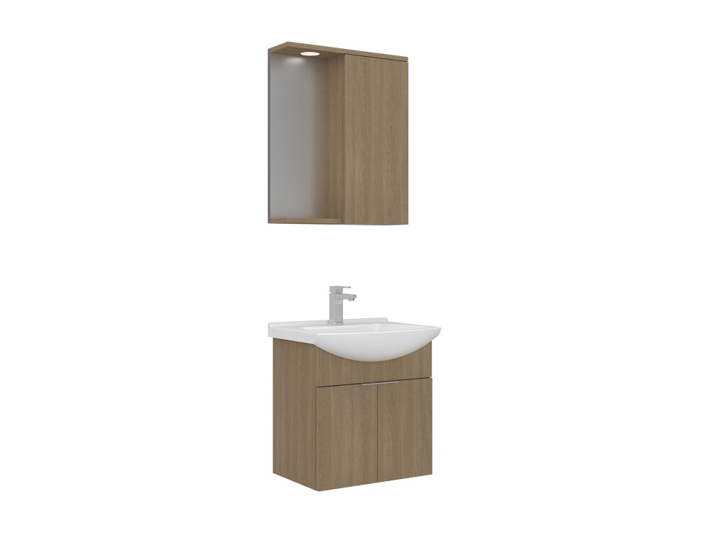 Ensemble Meuble Vasque avec Miroir (2 Pièces) "Purus 55" - 55 x 50 x 58 cm - Oak