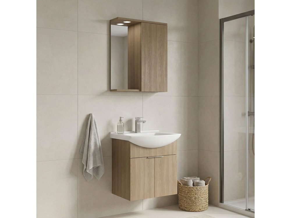 Ensemble Meuble Vasque avec Miroir (2 Pièces) "Purus 55" - 55 x 50 x 58 cm - Oak