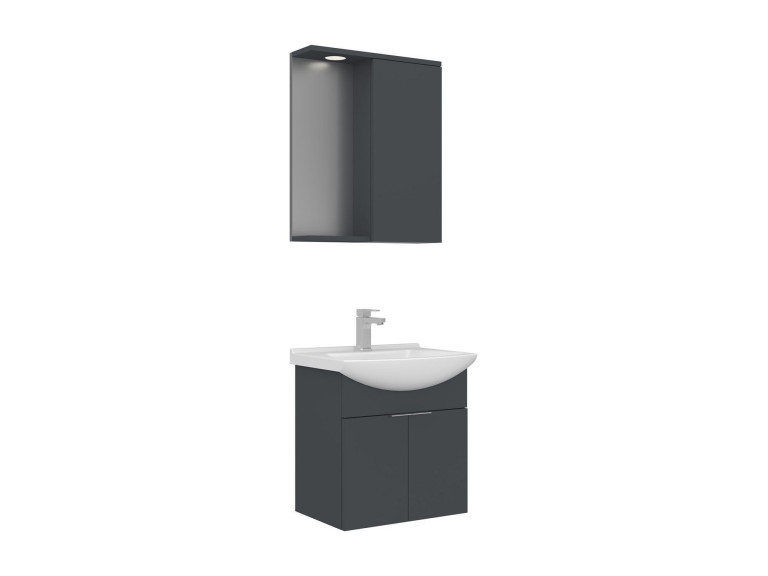 Ensemble Meuble Vasque avec Miroir (2 Pièces) "Purus 55" - 55 x 50 x 58 cm - Matte Anthracite