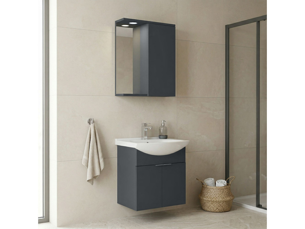 Ensemble Meuble Vasque avec Miroir (2 Pièces) "Purus 55" - 55 x 50 x 58 cm - Matte Anthracite