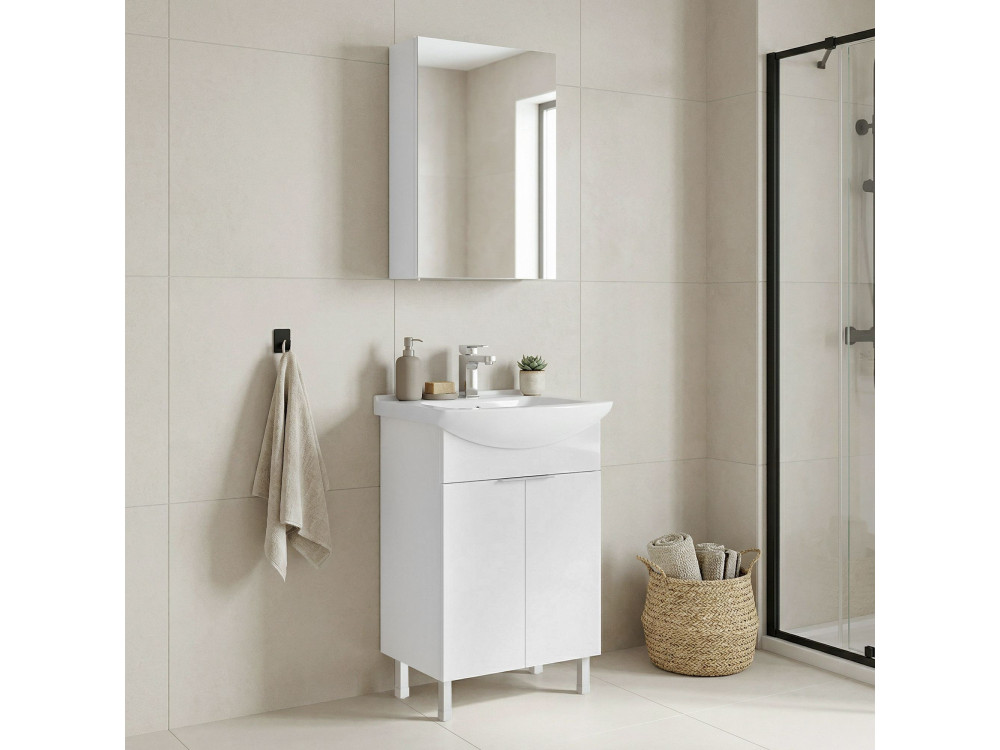 Ensemble Meuble Vasque avec Miroir (2 Pièces) "Purus 55" - 55 x 50 x 83 cm - White