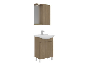 Ensemble Meuble Vasque avec Miroir (2 Pièces) "Purus 55" - 55 x 50 x 83 cm - Oak