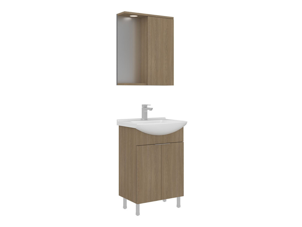 Ensemble Meuble Vasque avec Miroir (2 Pièces) "Purus 55" - 55 x 50 x 83 cm - Oak