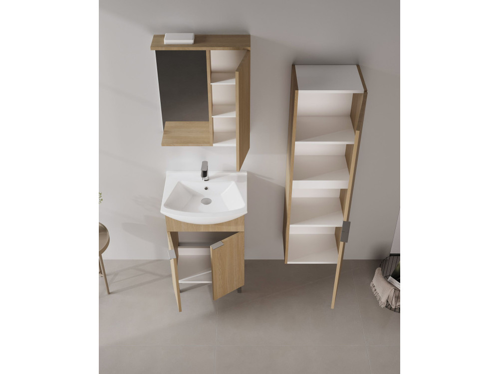Ensemble Meuble Vasque avec Miroir (2 Pièces) "Purus 55" - 55 x 50 x 83 cm - Oak