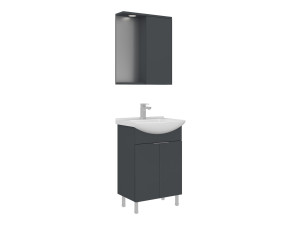 Ensemble Meuble Vasque avec Miroir (2 Pièces) "Purus 55" - 55 x 50 x 83 cm - Matte Anthracite