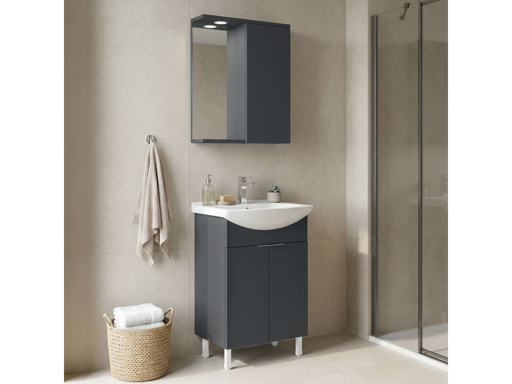Ensemble Meuble Vasque avec Miroir (2 Pièces) "Purus 55" - 55 x 50 x 83 cm - Matte Anthracite