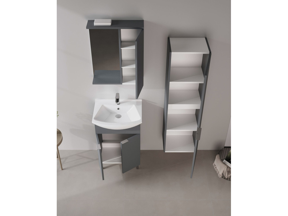 Ensemble Meuble Vasque avec Miroir (2 Pièces) "Purus 55" - 55 x 50 x 83 cm - Matte Anthracite