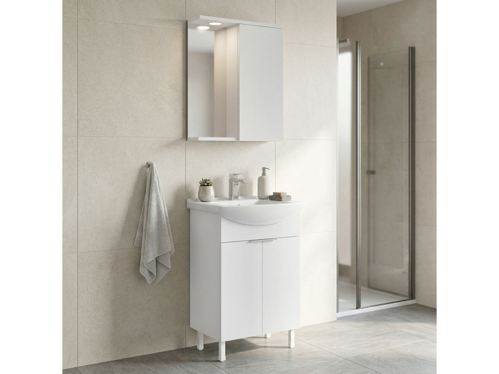 Ensemble Meuble Vasque avec Miroir (2 Pièces) "Purus 55" - 55 x 50 x 83 cm - White