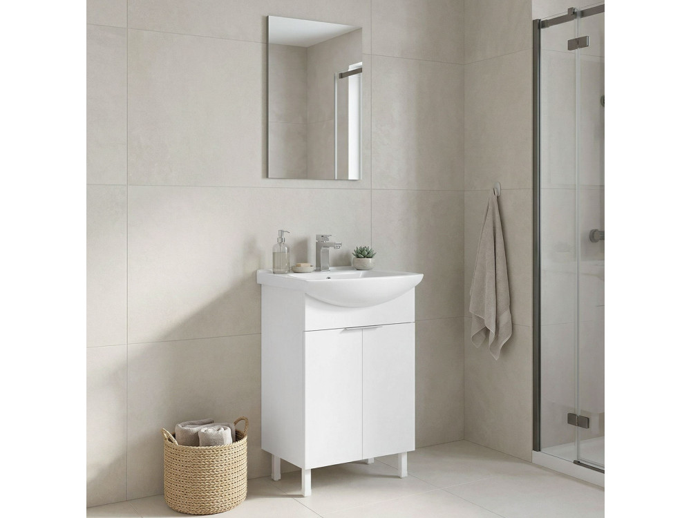 Ensemble Meuble Vasque avec Miroir (2 Pièces) "Purus 55" - 55 x 2 x 83 cm - White