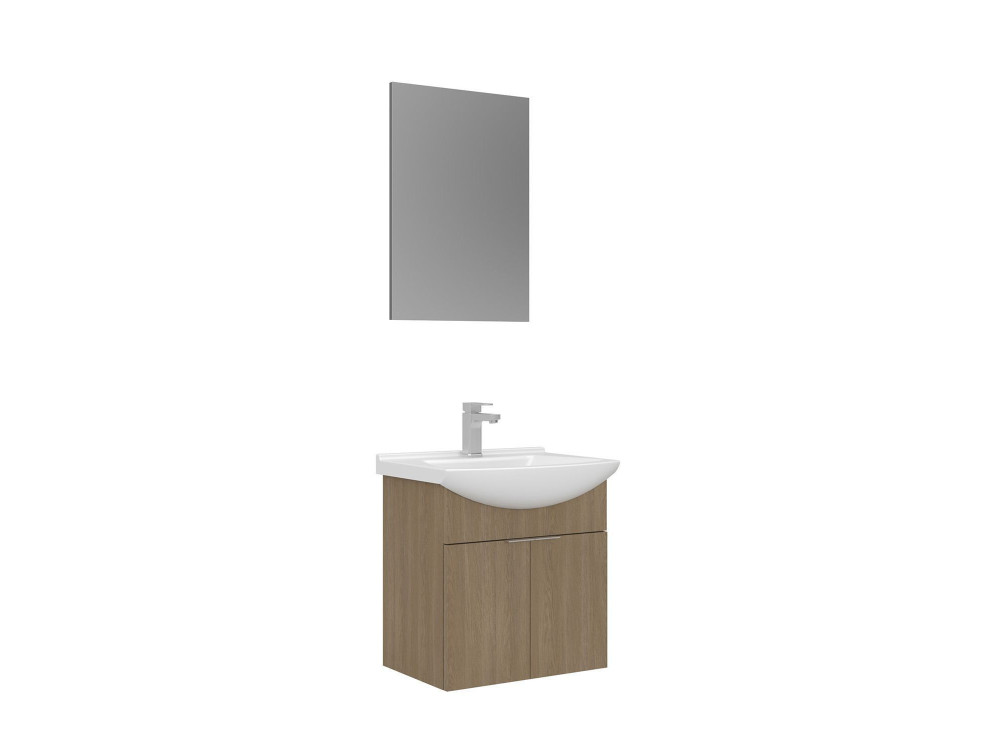 Ensemble Meuble Vasque avec Miroir (2 Pièces) "Purus 55" - 55 x 50 x 58 cm - Oak