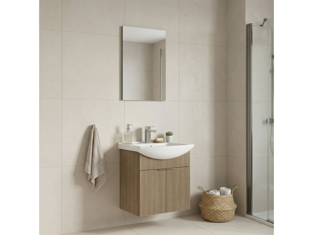 Ensemble Meuble Vasque avec Miroir (2 Pièces) "Purus 55" - 55 x 50 x 58 cm - Oak