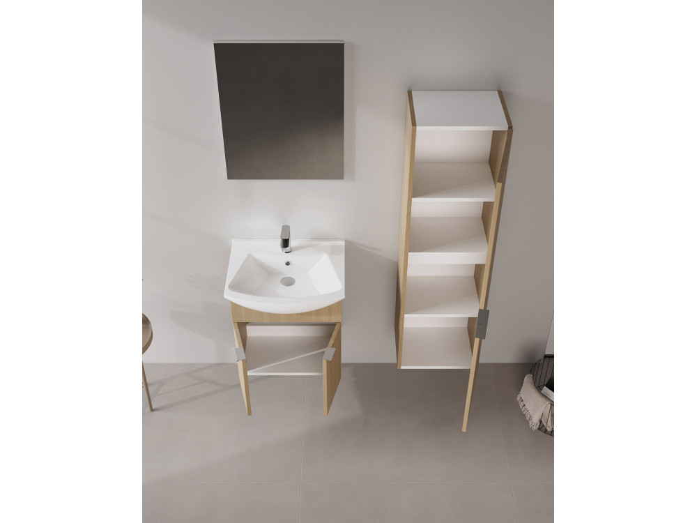 Ensemble Meuble Vasque avec Miroir (2 Pièces) "Purus 55" - 55 x 50 x 58 cm - Oak