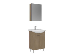 Ensemble Meuble Vasque avec Miroir (2 Pièces) "Purus 55" - 55 x 50 x 83 cm - Oak