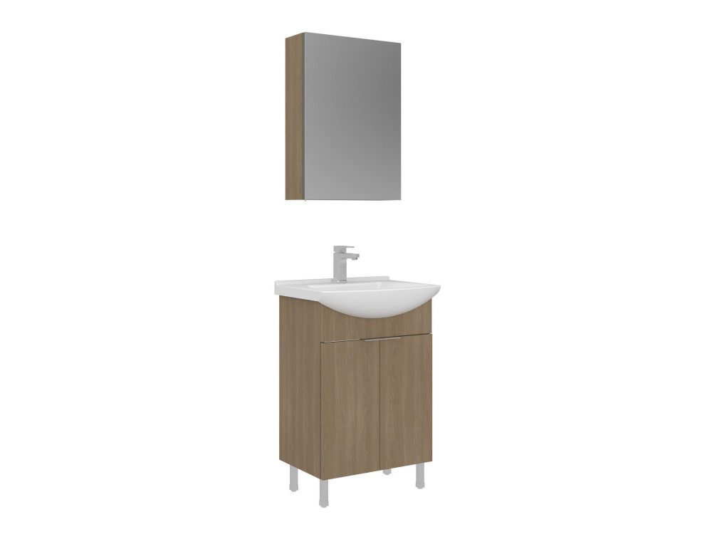 Ensemble Meuble Vasque avec Miroir (2 Pièces) "Purus 55" - 55 x 50 x 83 cm - Oak