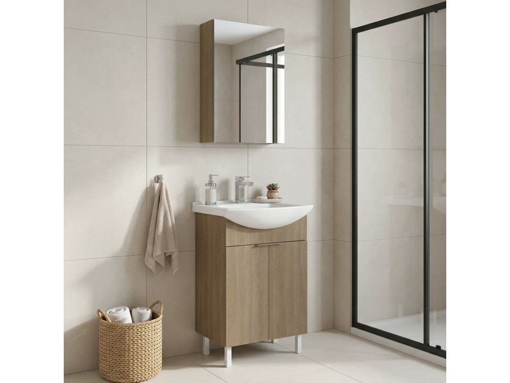 Ensemble Meuble Vasque avec Miroir (2 Pièces) "Purus 55" - 55 x 50 x 83 cm - Oak