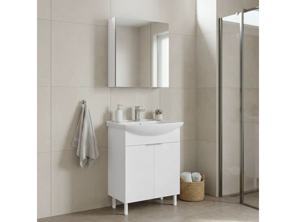 Ensemble Meuble Vasque avec Miroir (2 Pièces) "Purus 65" - 65 x 50 x 83 cm - White