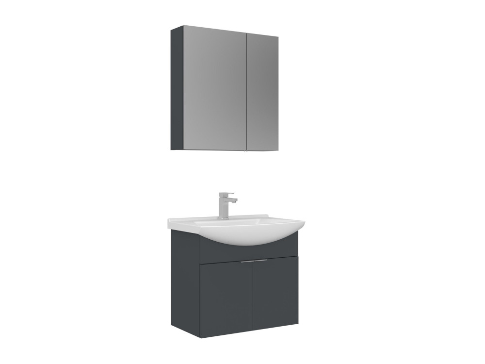 Ensemble Meuble Vasque avec Miroir (2 Pièces) "Purus 65" - 65 x 50 x 58 cm - Matte Anthracite