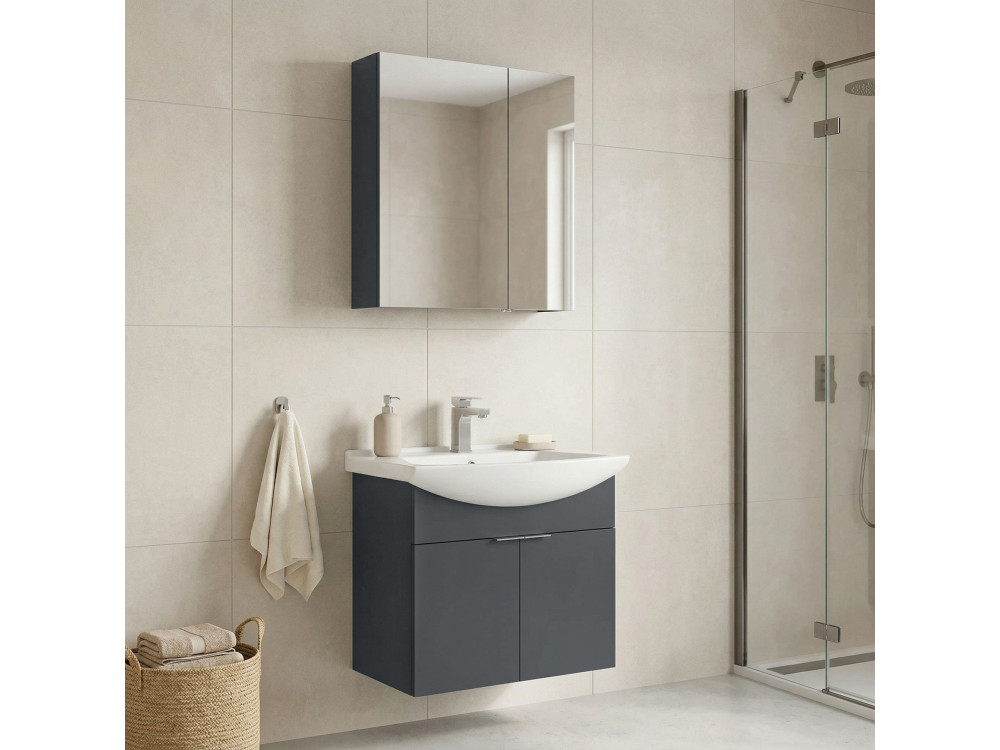 Ensemble Meuble Vasque avec Miroir (2 Pièces) "Purus 65" - 65 x 50 x 58 cm - Matte Anthracite