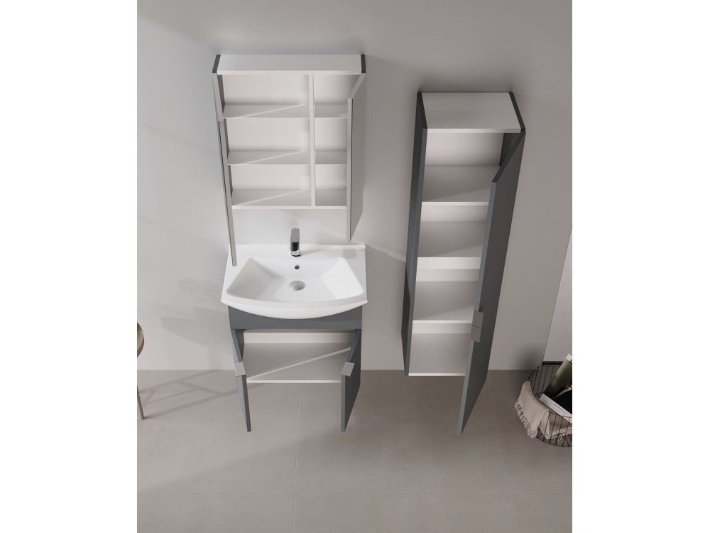 Ensemble Meuble Vasque avec Miroir (2 Pièces) "Purus 65" - 65 x 50 x 58 cm - Matte Anthracite