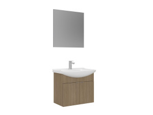 Ensemble Meuble Vasque avec Miroir (2 Pièces) "Purus 65" - 65 x 50 x 58 cm - Oak