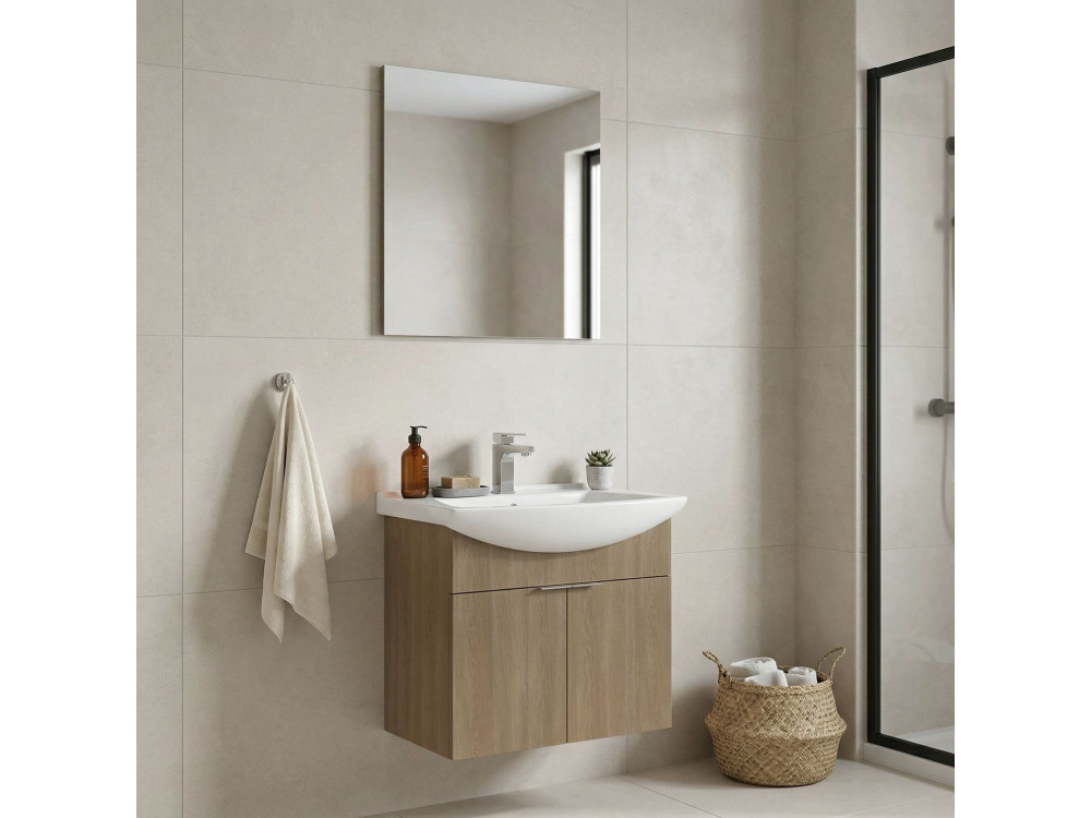 Ensemble Meuble Vasque avec Miroir (2 Pièces) "Purus 65" - 65 x 50 x 58 cm - Oak