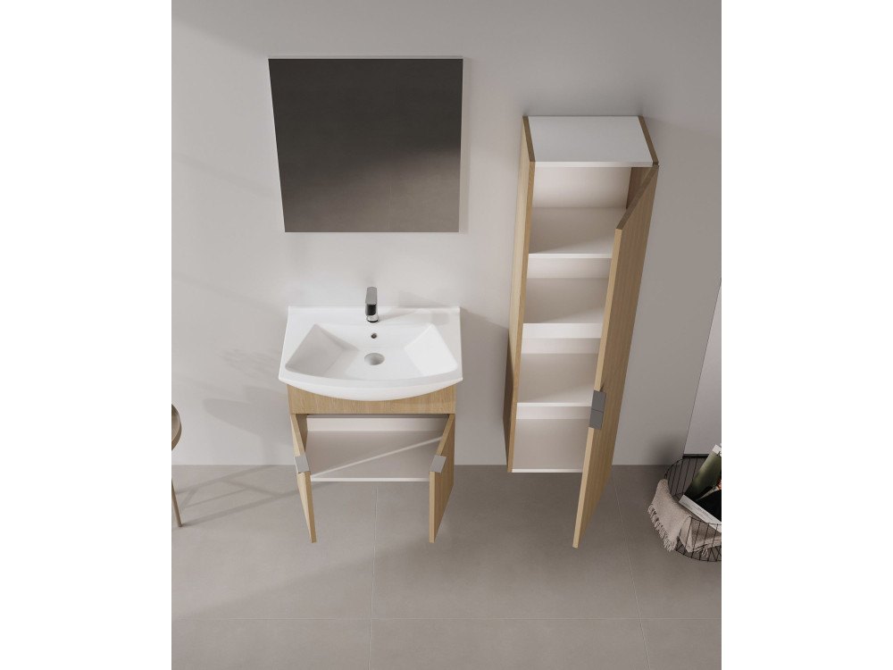 Ensemble Meuble Vasque avec Miroir (2 Pièces) "Purus 65" - 65 x 50 x 58 cm - Oak
