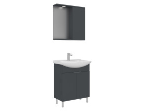 Ensemble Meuble Vasque avec Miroir (2 Pièces) "Purus 65" - 65 x 50 x 83 cm - Matte Anthracite
