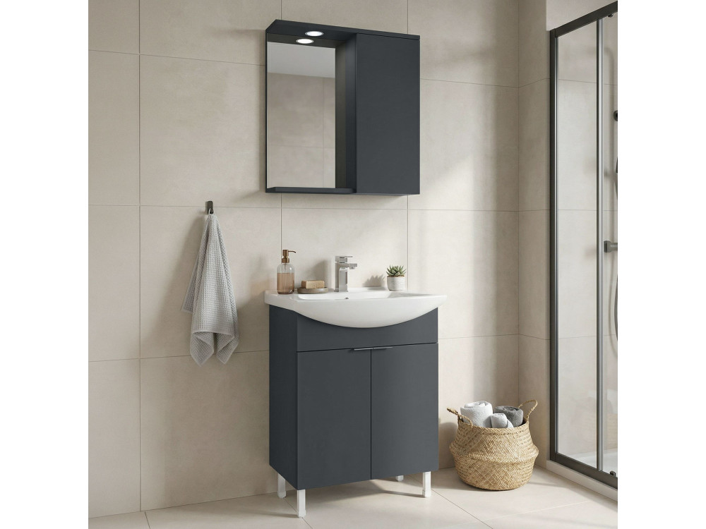 Ensemble Meuble Vasque avec Miroir (2 Pièces) "Purus 65" - 65 x 50 x 83 cm - Matte Anthracite