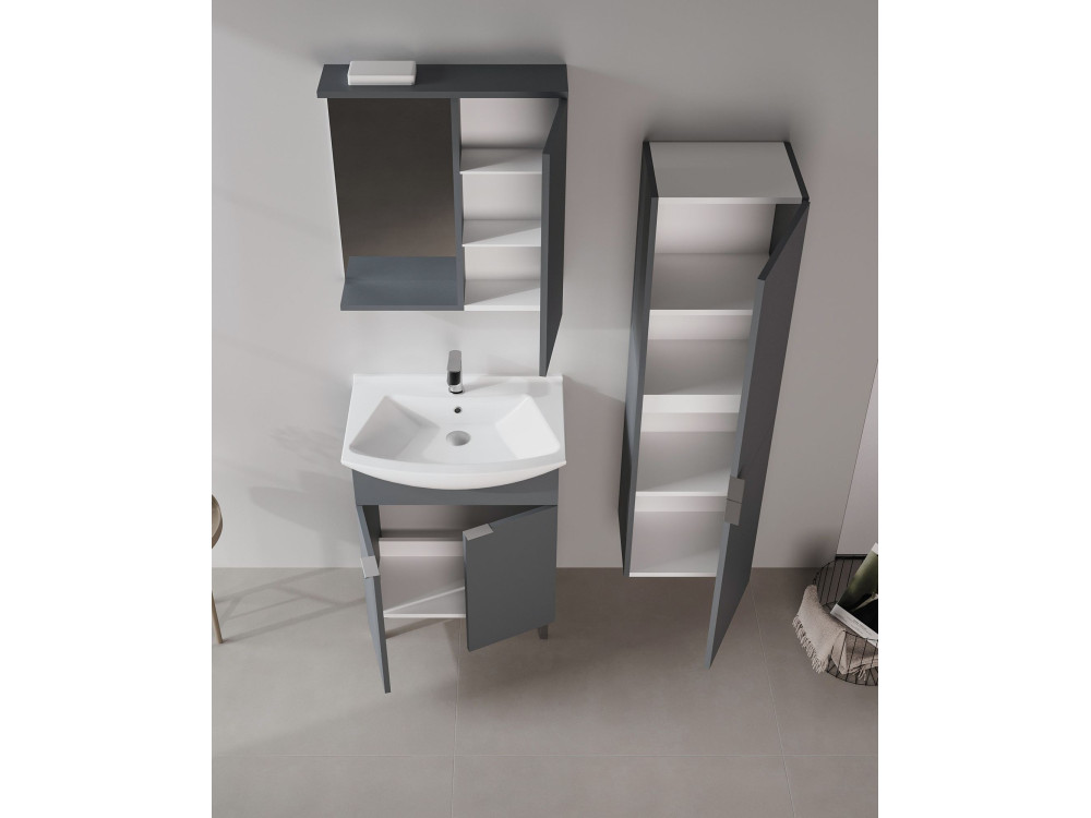 Ensemble Meuble Vasque avec Miroir (2 Pièces) "Purus 65" - 65 x 50 x 83 cm - Matte Anthracite