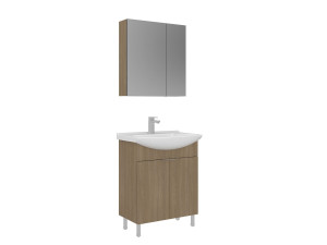 Ensemble Meuble Vasque avec Miroir (2 Pièces) "Purus 65" - 65 x 50 x 83 cm - Oak