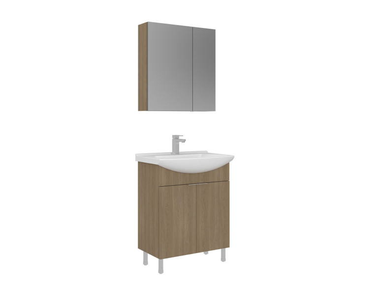 Ensemble Meuble Vasque avec Miroir (2 Pièces) "Purus 65" - 65 x 50 x 83 cm - Oak