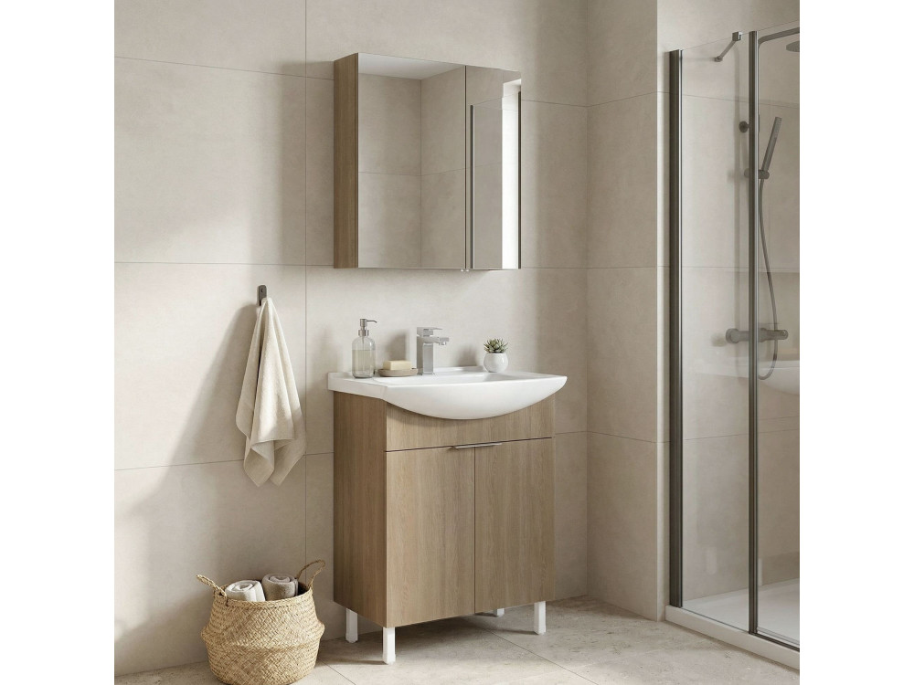 Ensemble Meuble Vasque avec Miroir (2 Pièces) "Purus 65" - 65 x 50 x 83 cm - Oak
