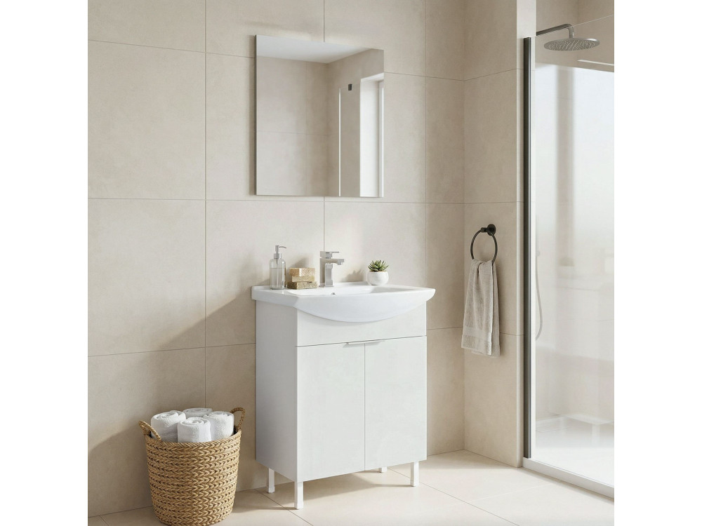 Ensemble Meuble Vasque avec Miroir (2 Pièces) "Purus 65" - 65 x 50 x 83 cm - White