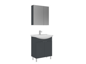 Ensemble Meuble Vasque avec Miroir (2 Pièces) "Purus 65" - 65 x 50 x 83 cm - Matte Anthracite