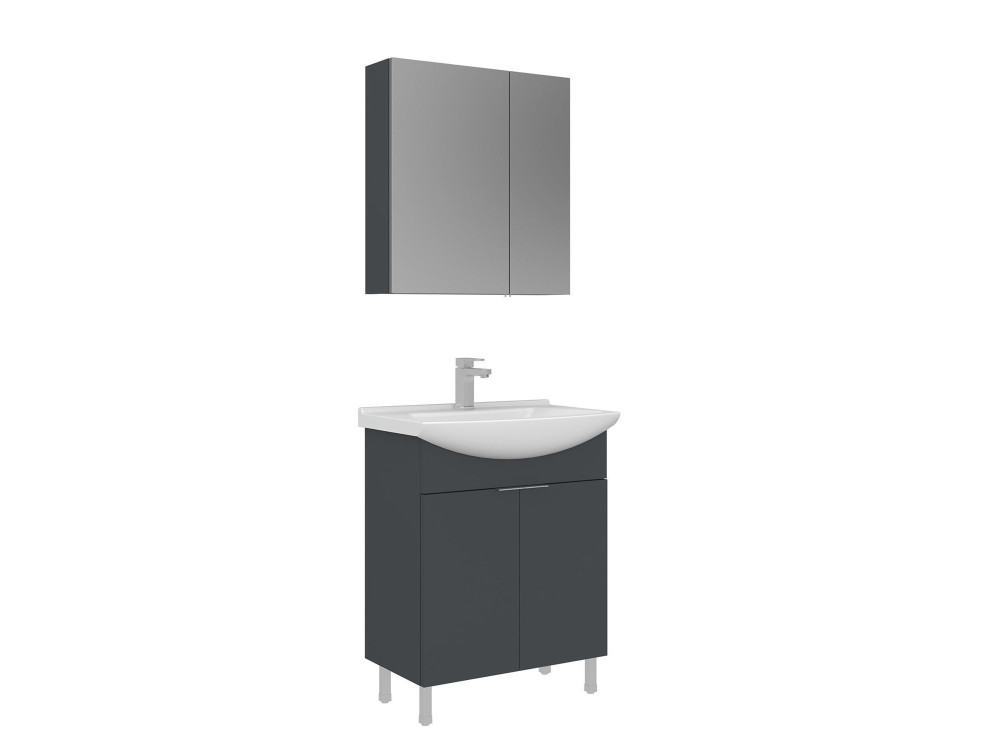 Ensemble Meuble Vasque avec Miroir (2 Pièces) "Purus 65" - 65 x 50 x 83 cm - Matte Anthracite