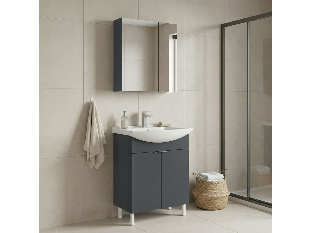 Ensemble Meuble Vasque avec Miroir (2 Pièces) "Purus 65" - 65 x 50 x 83 cm - Matte Anthracite
