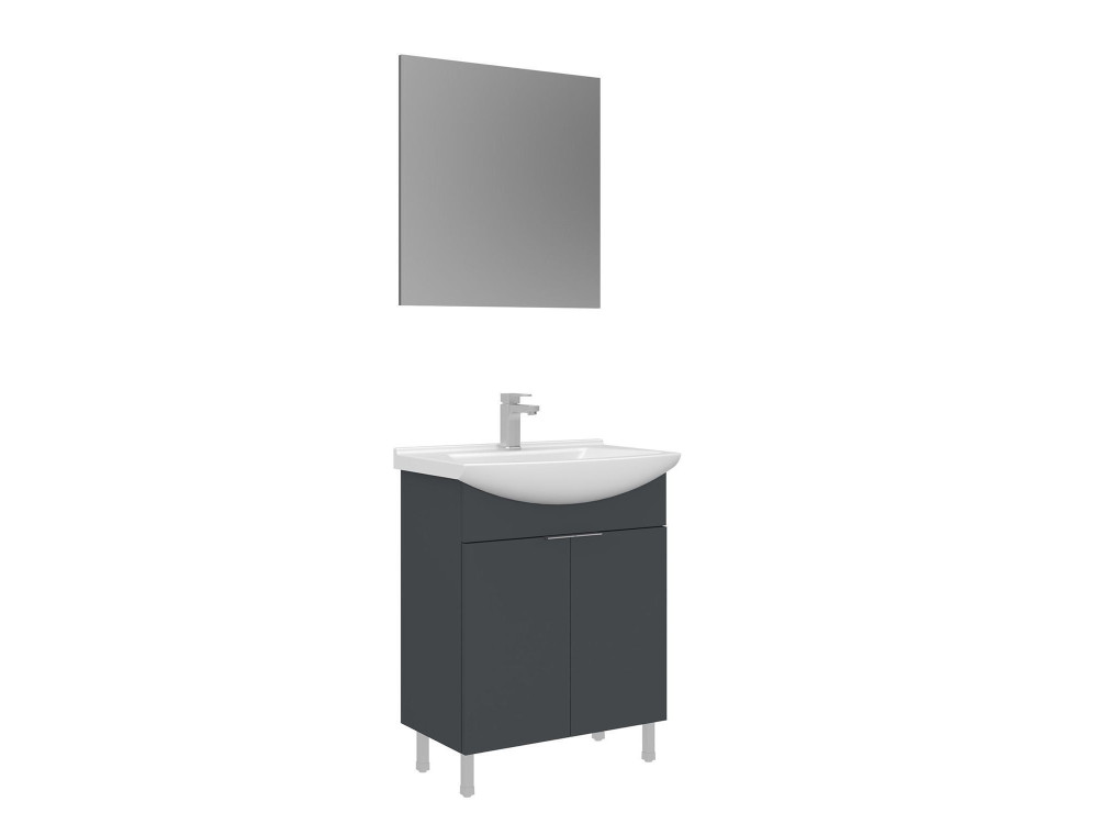 Ensemble Meuble Vasque avec Miroir (2 Pièces) "Purus 65" - 65 x 50 x 83 cm - Matte Anthracite