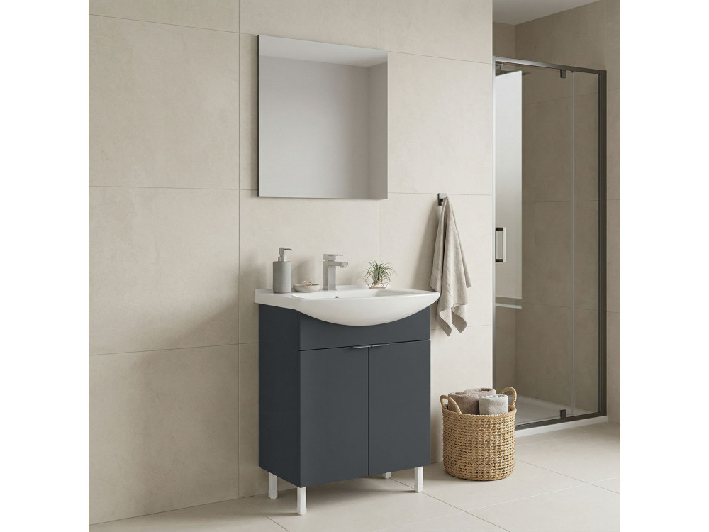 Ensemble Meuble Vasque avec Miroir (2 Pièces) "Purus 65" - 65 x 50 x 83 cm - Matte Anthracite
