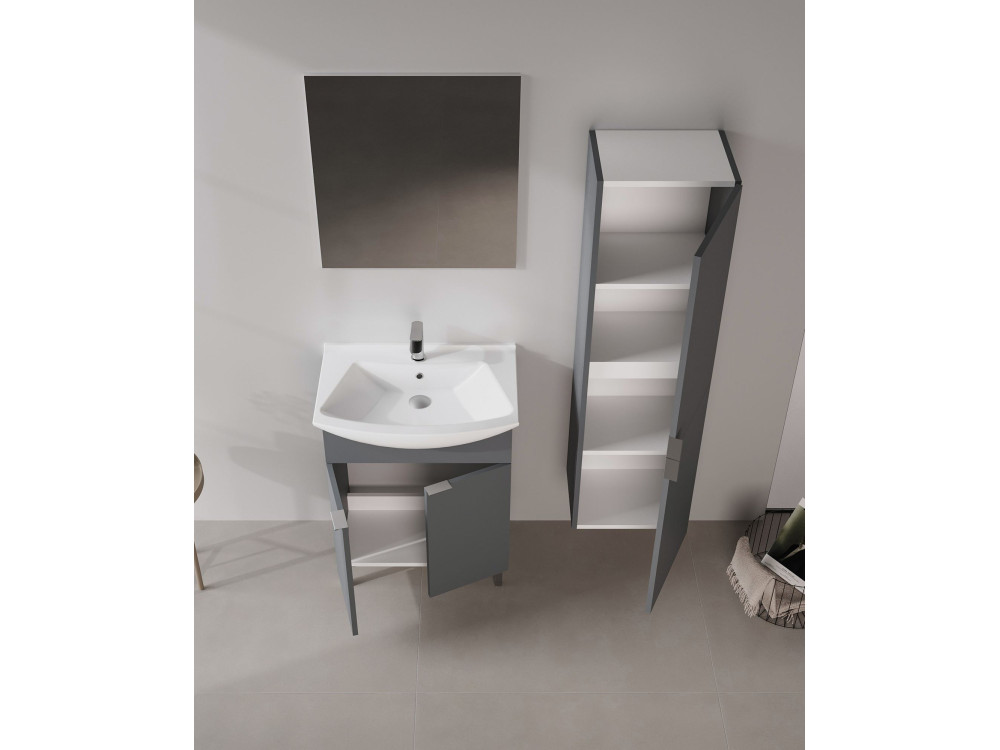 Ensemble Meuble Vasque avec Miroir (2 Pièces) "Purus 65" - 65 x 50 x 83 cm - Matte Anthracite