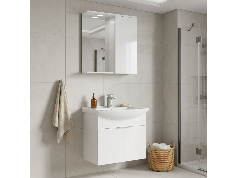 Ensemble Meuble Vasque avec Miroir (2 Pièces) "Purus 65" - 65 x 50 x 58 cm - White