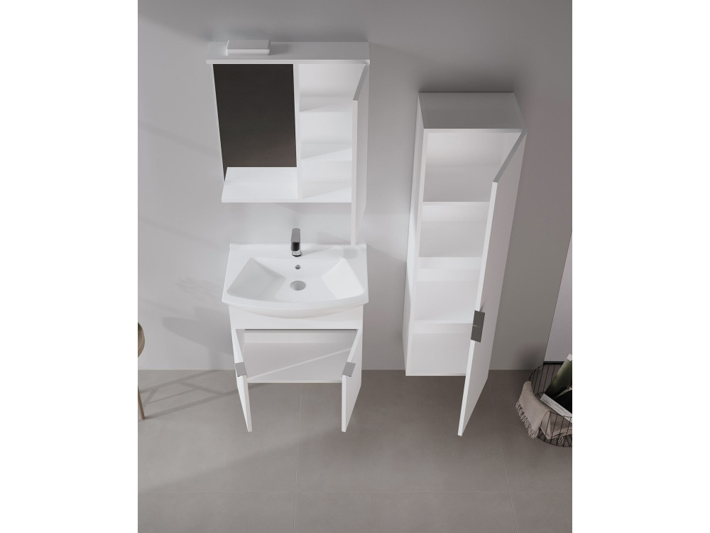 Ensemble Meuble Vasque avec Miroir (2 Pièces) "Purus 65" - 65 x 50 x 58 cm - White