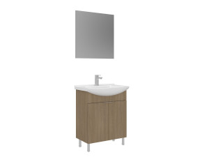 Ensemble Meuble Vasque avec Miroir (2 Pièces) "Purus 65" - 65 x 50 x 83 cm - Oak