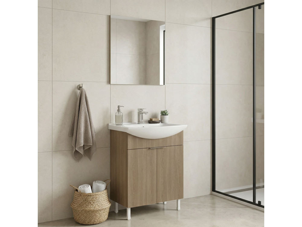 Ensemble Meuble Vasque avec Miroir (2 Pièces) "Purus 65" - 65 x 50 x 83 cm - Oak